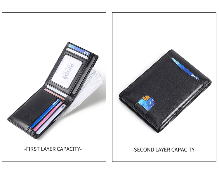 RFID Blocking Mini Men's Genuine Leather Wallet Slim Business Credit Card Holder Man Anti Theft Ultra Thin Purse For Male