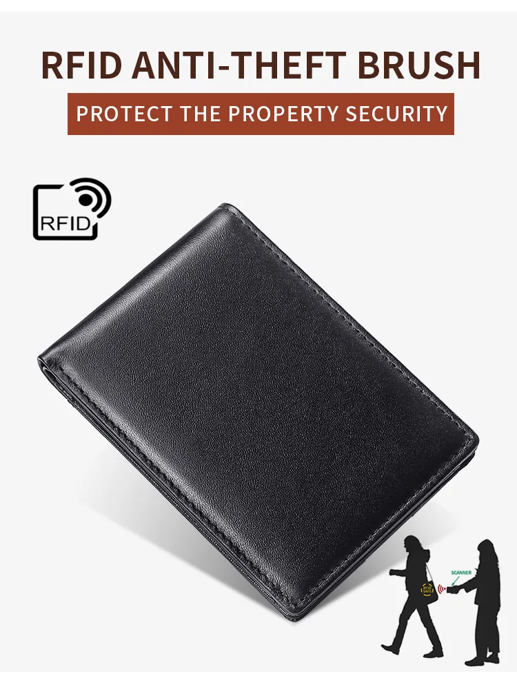 RFID Blocking Mini Men's Genuine Leather Wallet Slim Business Credit Card Holder Man Anti Theft Ultra Thin Purse For Male
