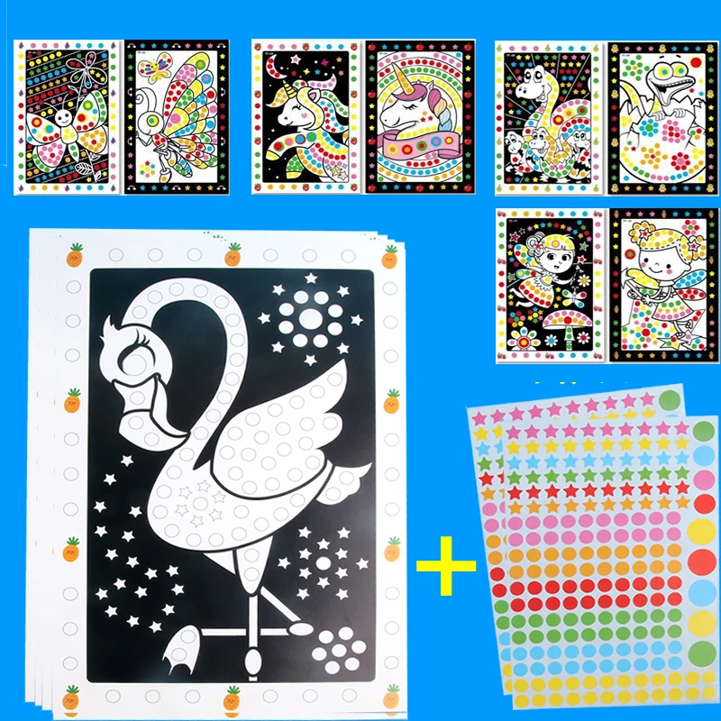 Children Colorful Round Dot Puzzle Stickers Cartoon Animal Mosaic Puzzle Stickers Patience Training DIY Education Toys Kids Gift