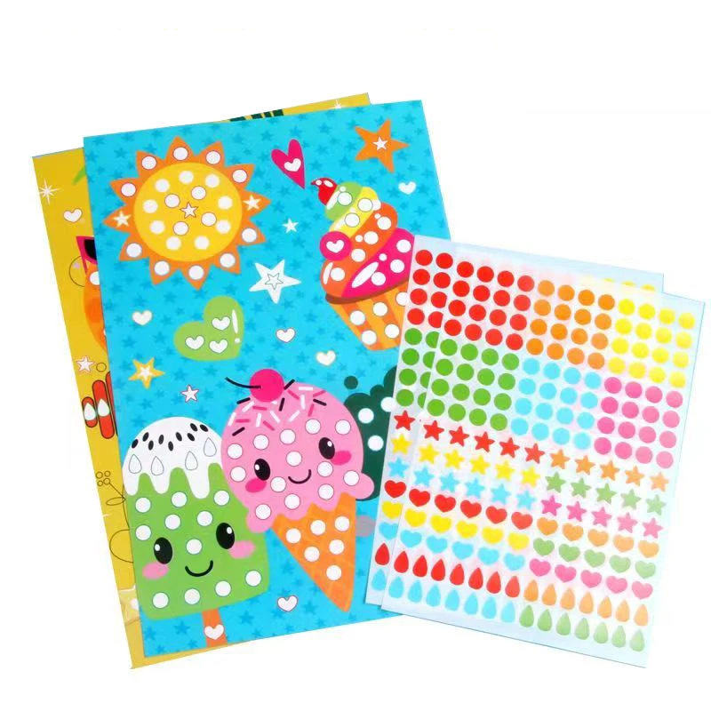 Children Colorful Round Dot Puzzle Stickers Cartoon Animal Mosaic Puzzle Stickers Patience Training DIY Education Toys Kids Gift