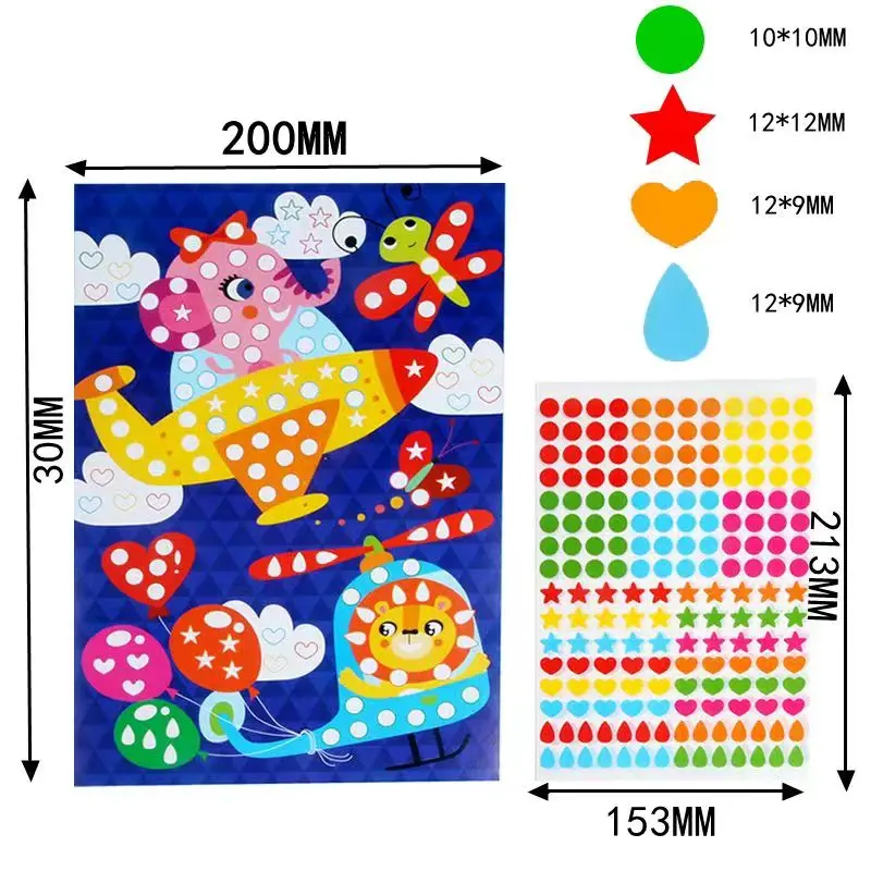 Children Colorful Round Dot Puzzle Stickers Cartoon Animal Mosaic Puzzle Stickers Patience Training DIY Education Toys Kids Gift