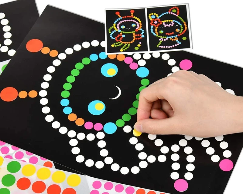 Children Colorful Round Dot Puzzle Stickers Cartoon Animal Mosaic Puzzle Stickers Patience Training DIY Education Toys Kids Gift