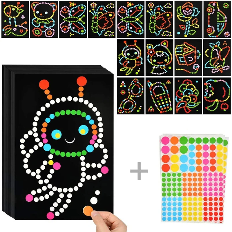 Children Colorful Round Dot Puzzle Stickers Cartoon Animal Mosaic Puzzle Stickers Patience Training DIY Education Toys Kids Gift
