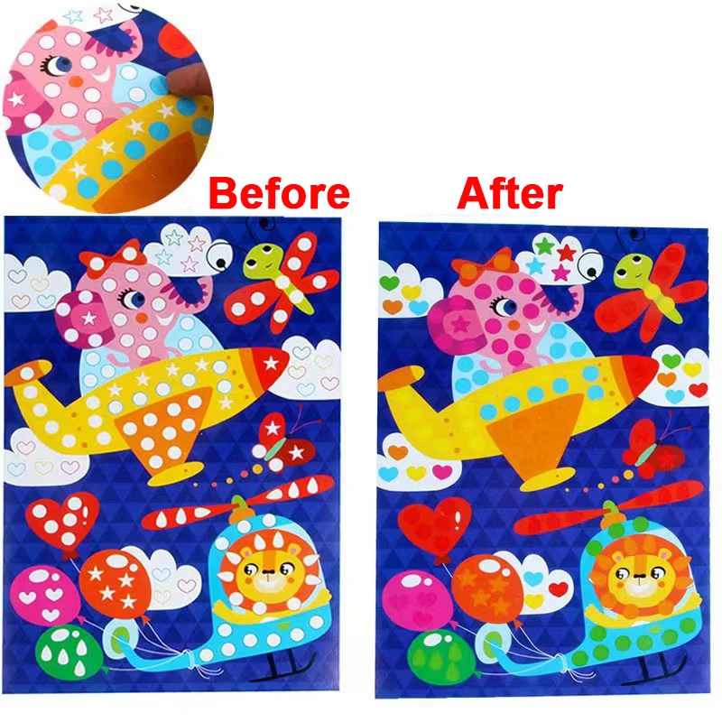 Children Colorful Round Dot Puzzle Stickers Cartoon Animal Mosaic Puzzle Stickers Patience Training DIY Education Toys Kids Gift