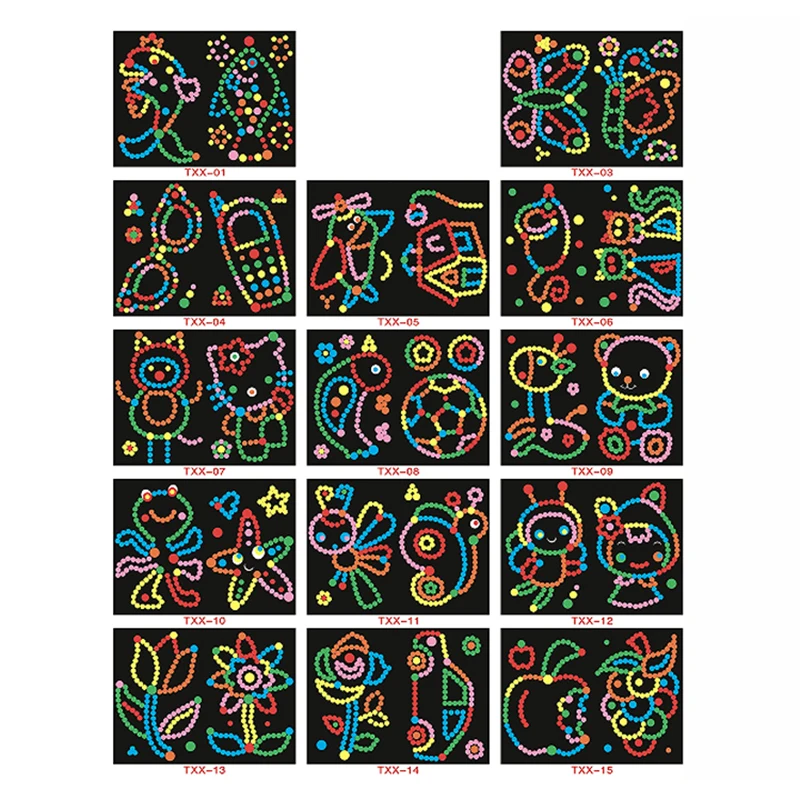 Children Colorful Round Dot Puzzle Stickers Cartoon Animal Mosaic Puzzle Stickers Patience Training DIY Education Toys Kids Gift