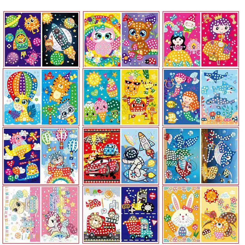 Children Colorful Round Dot Puzzle Stickers Cartoon Animal Mosaic Puzzle Stickers Patience Training DIY Education Toys Kids Gift