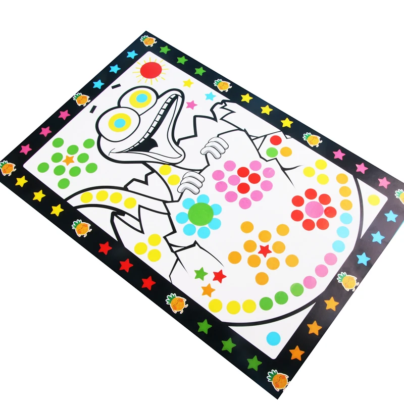 Children Colorful Round Dot Puzzle Stickers Cartoon Animal Mosaic Puzzle Stickers Patience Training DIY Education Toys Kids Gift