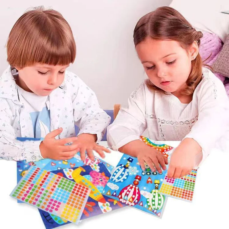 Children Colorful Round Dot Puzzle Stickers Cartoon Animal Mosaic Puzzle Stickers Patience Training DIY Education Toys Kids Gift