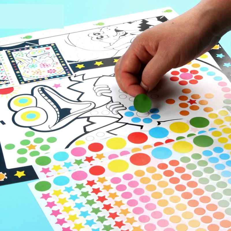 Children Colorful Round Dot Puzzle Stickers Cartoon Animal Mosaic Puzzle Stickers Patience Training DIY Education Toys Kids Gift