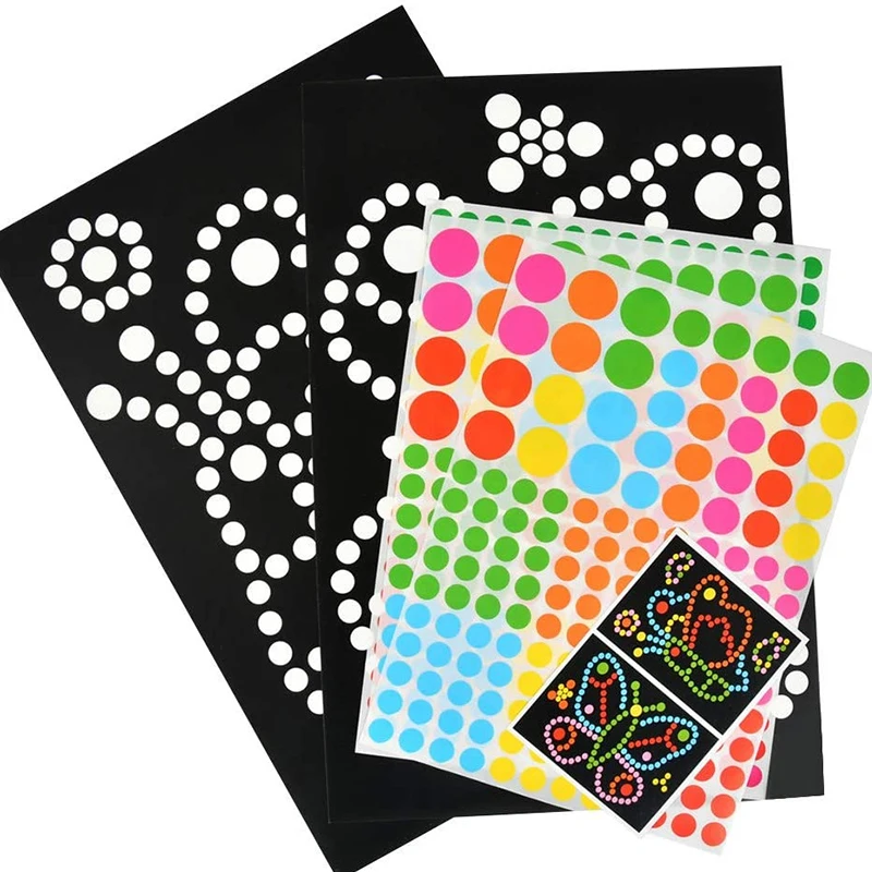 Children Colorful Round Dot Puzzle Stickers Cartoon Animal Mosaic Puzzle Stickers Patience Training DIY Education Toys Kids Gift