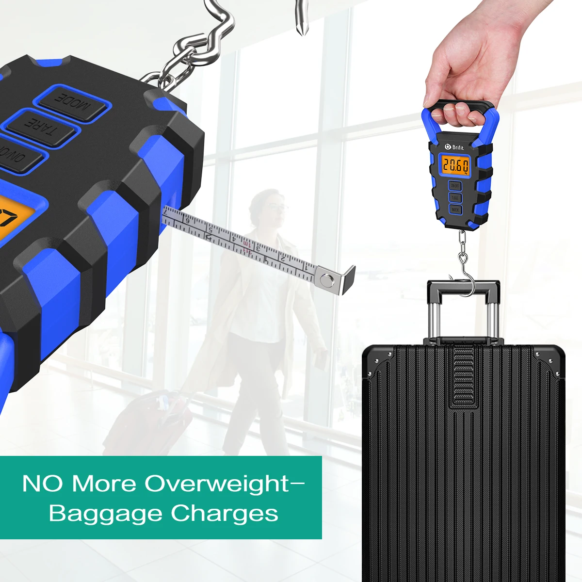 50Kg Hanging Scale with Ruler Digital Portable Fish Hook Electronic Weighting Luggage Scale LED Display Balance Висячие