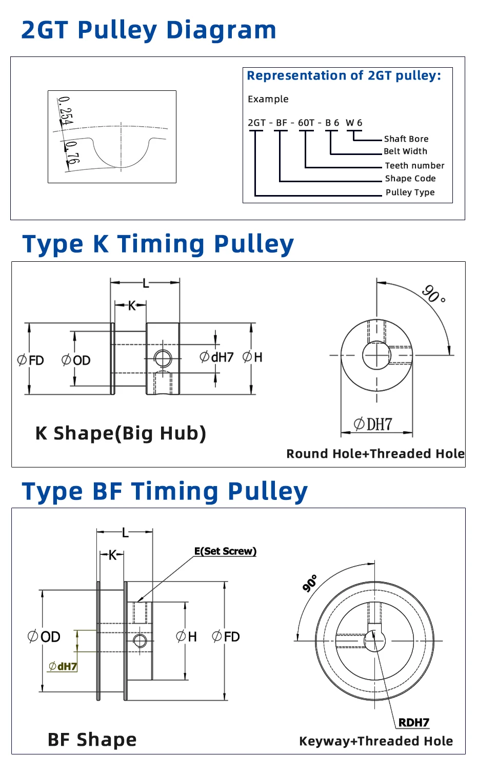GT2 2GT 20 Teeth Synchronous Timing Idler Pulley Bore 3 4 5 6 8mm With Bearing For 6 10 15mm Belt 3D Printer Accessories