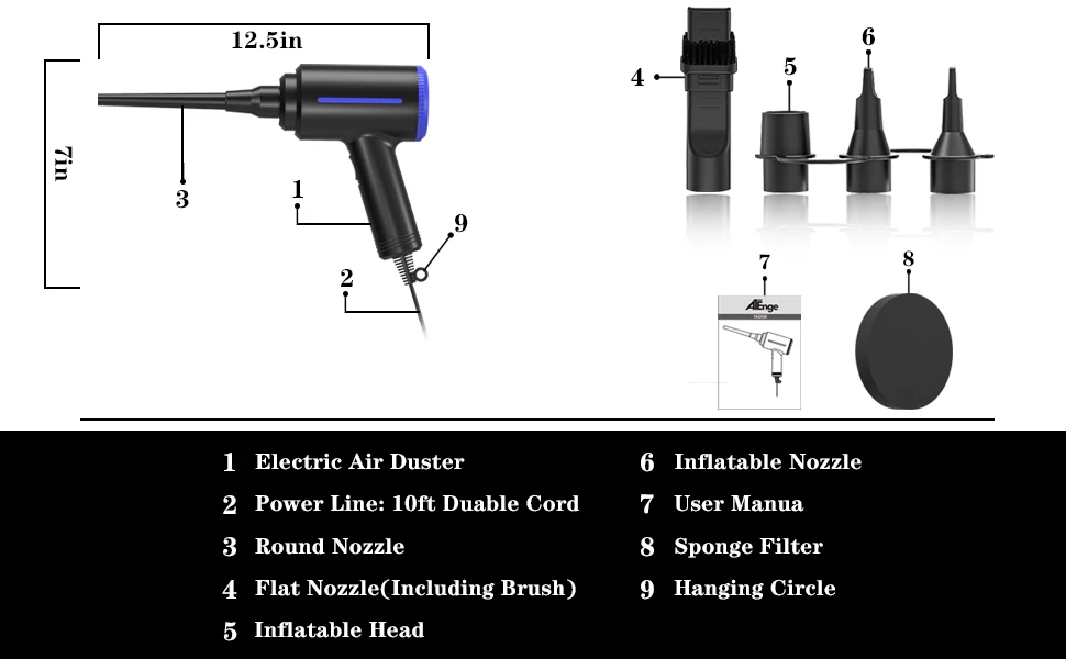 500W Electric Compressed Air Duster Blower Canned Air Spray for Computer PC Keyboard Clean Hair Dryer,Air Pump for Inflatables