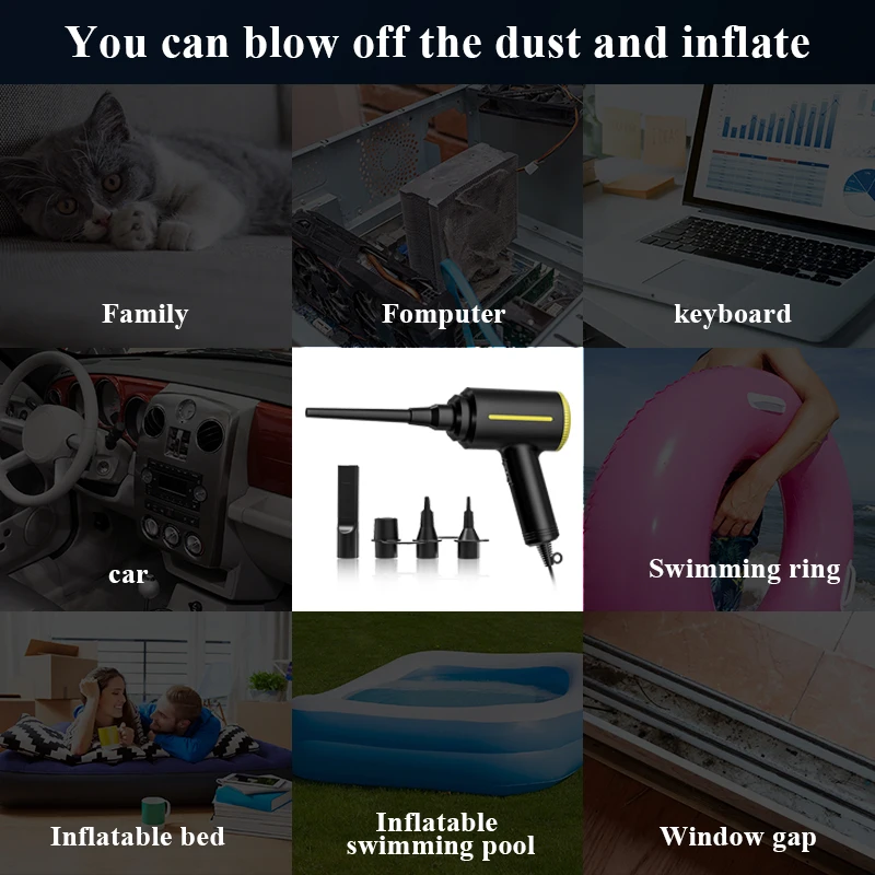 500W Electric Compressed Air Duster Blower Canned Air Spray for Computer PC Keyboard Clean Hair Dryer,Air Pump for Inflatables