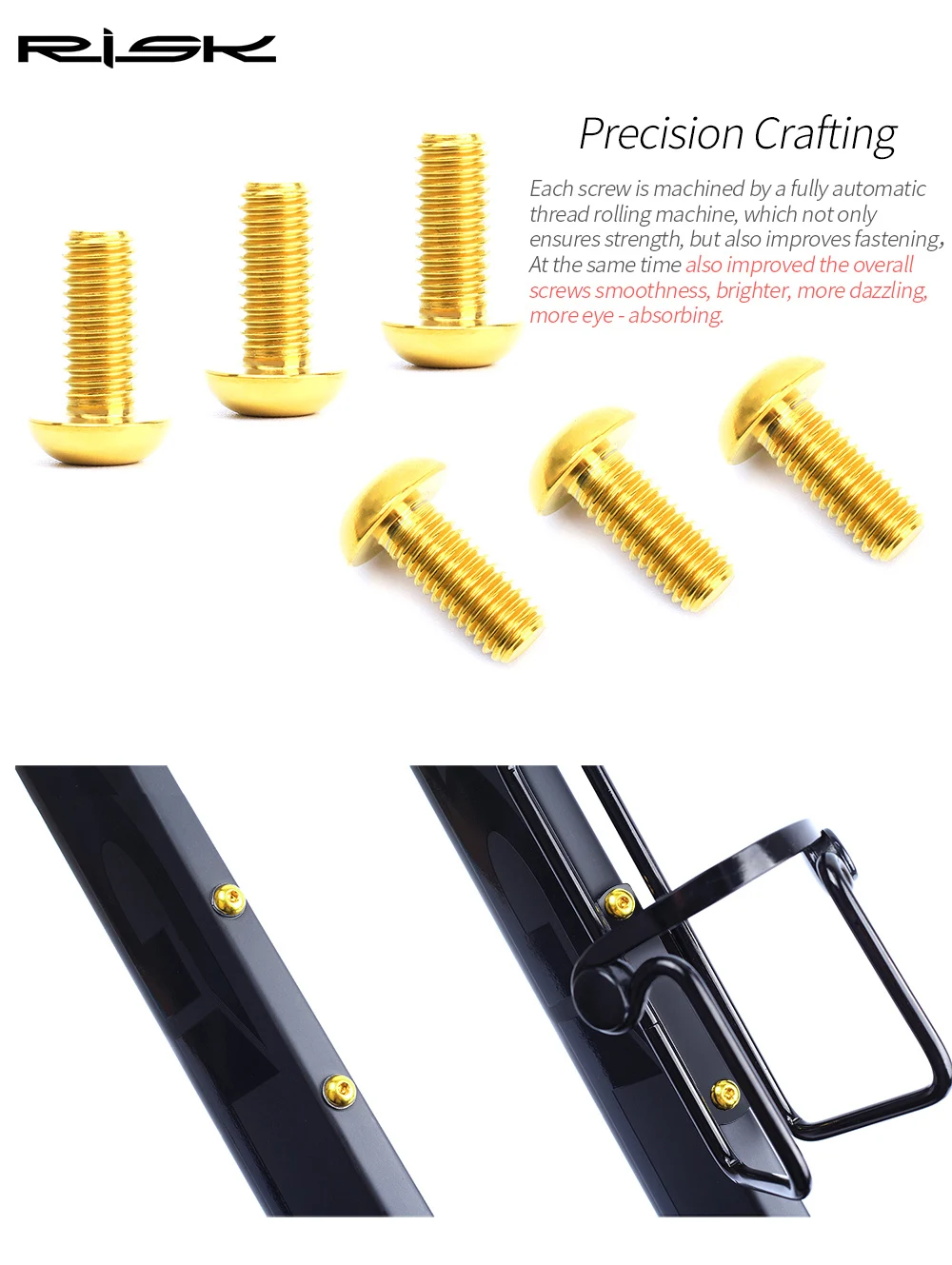 RISK M5x12 Bicycle Water Bottle Cage Fixing Bolts Titanium Road Mountain Bike Water Holder Screws Air Pump Holder Fixed Screws