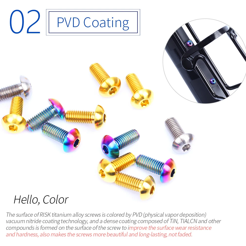 RISK M5x12 Bicycle Water Bottle Cage Fixing Bolts Titanium Road Mountain Bike Water Holder Screws Air Pump Holder Fixed Screws