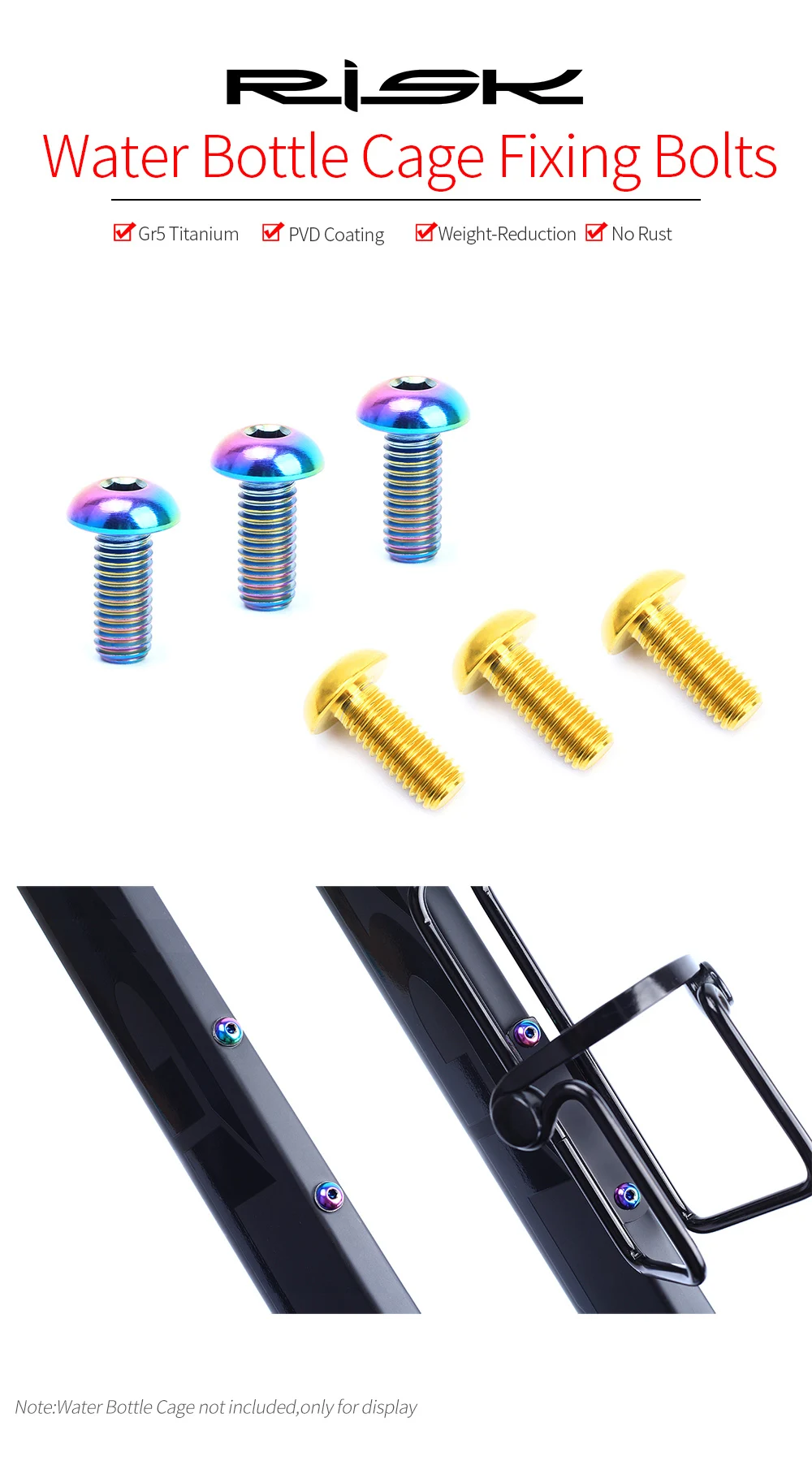 RISK M5x12 Bicycle Water Bottle Cage Fixing Bolts Titanium Road Mountain Bike Water Holder Screws Air Pump Holder Fixed Screws