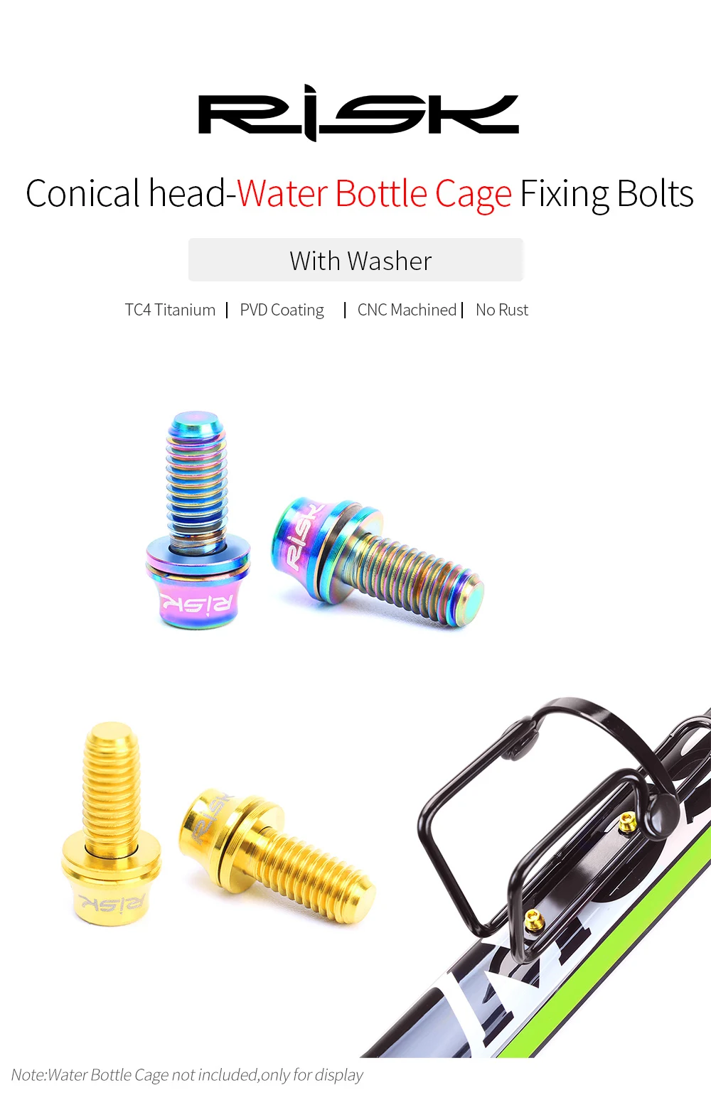 RISK M5x12 Bicycle Water Bottle Cage Fixing Bolts Titanium Road Mountain Bike Water Holder Screws Air Pump Holder Fixed Screws