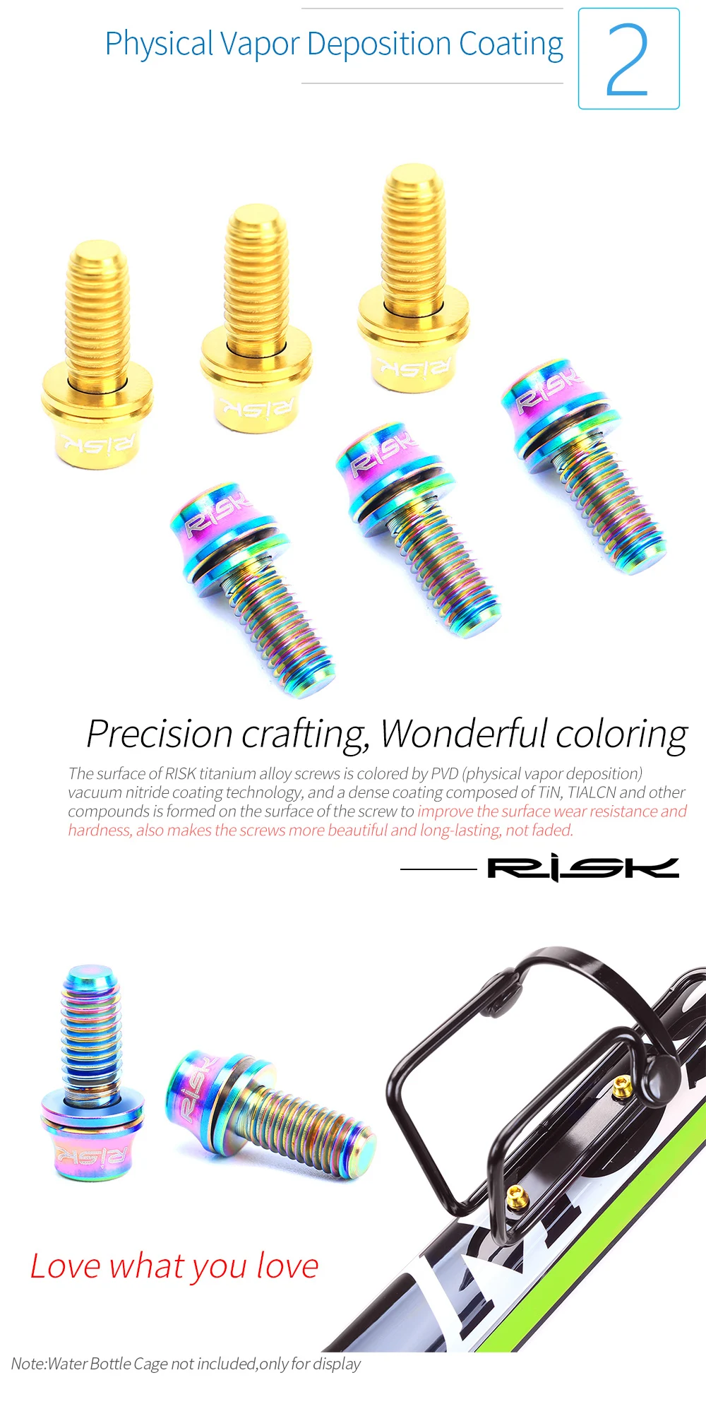 RISK M5x12 Bicycle Water Bottle Cage Fixing Bolts Titanium Road Mountain Bike Water Holder Screws Air Pump Holder Fixed Screws