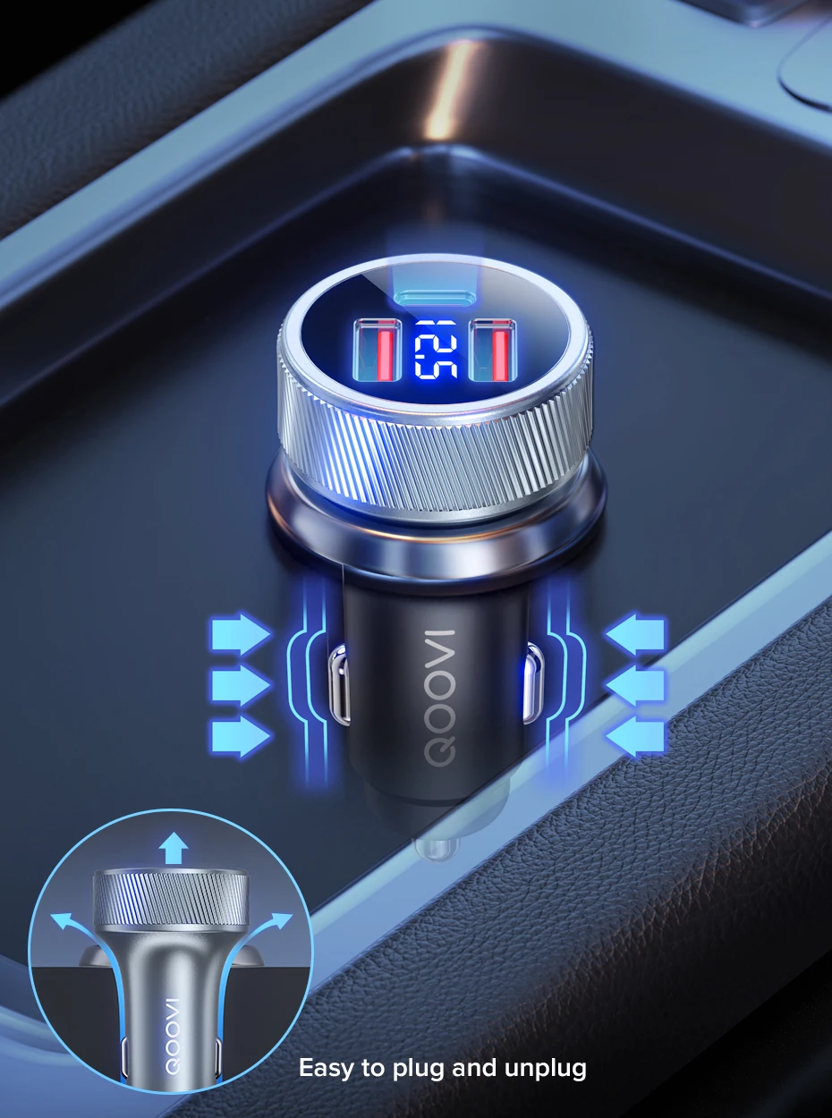 QOOVI 80W Car Charger PD USB Type C Dual Port USB Phone Charger Fast Charging For iPhone 13 Xiaomi Samsung iPad Laptops Tablets