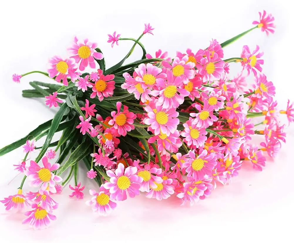 Artificial Daisies Flowers Outdoor UV Resistant Fake Foliage Plants Shrubs for Window Box Hanging Farmhouse Indoor Outside Decor