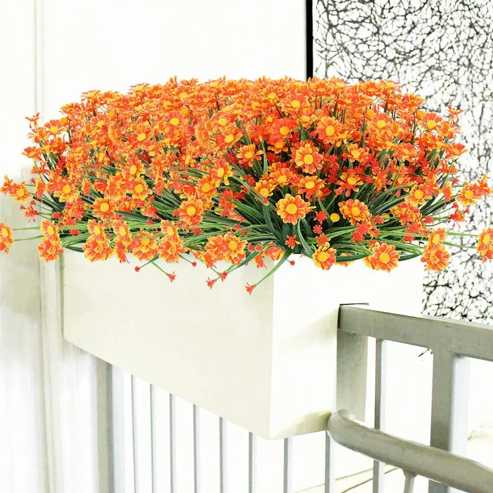 Artificial Daisies Flowers Outdoor UV Resistant Fake Foliage Plants Shrubs for Window Box Hanging Farmhouse Indoor Outside Decor