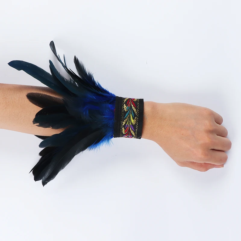 Gothic Punk Feather Wrist Cuff Steampunk Gloves Bracelet Carnival Stage Showgirl Hand Sleeves Party Cosplay Feather Arm Warmer