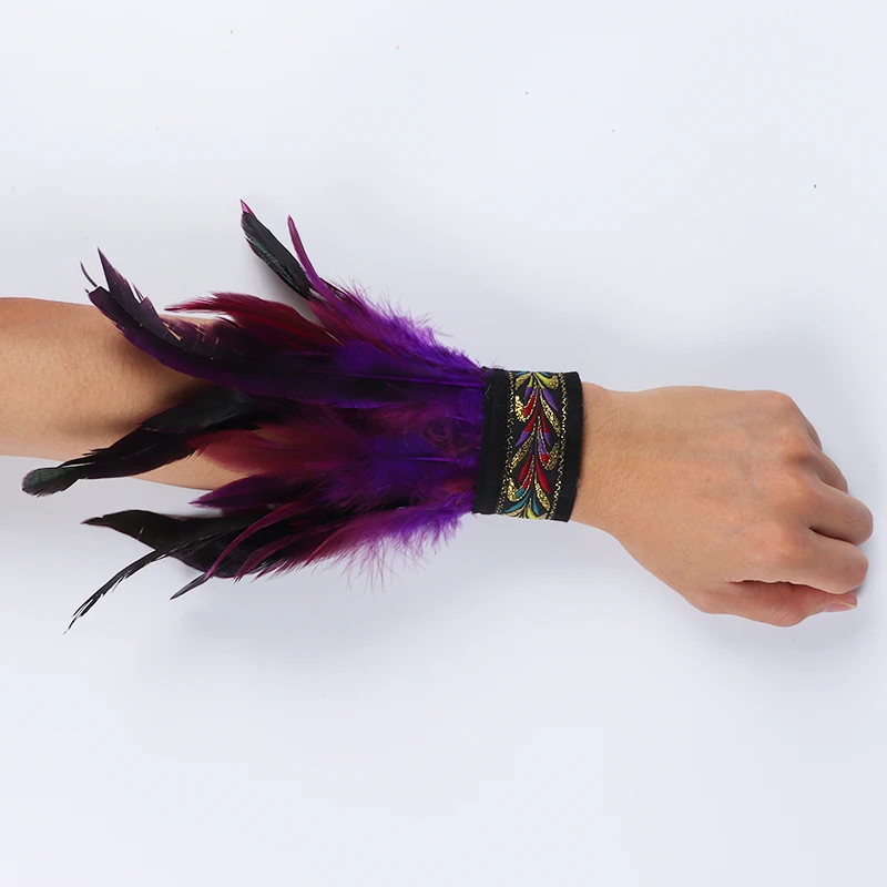 Gothic Punk Feather Wrist Cuff Steampunk Gloves Bracelet Carnival Stage Showgirl Hand Sleeves Party Cosplay Feather Arm Warmer