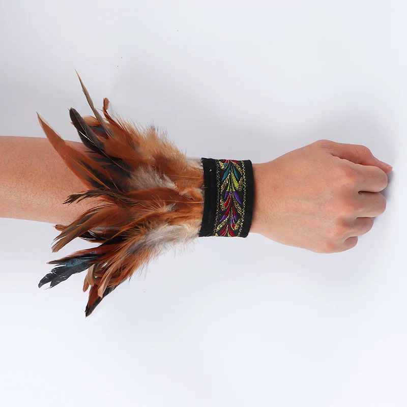 Gothic Punk Feather Wrist Cuff Steampunk Gloves Bracelet Carnival Stage Showgirl Hand Sleeves Party Cosplay Feather Arm Warmer