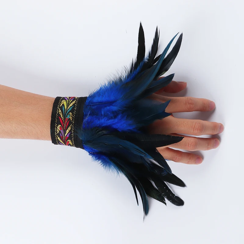 Gothic Punk Feather Wrist Cuff Steampunk Gloves Bracelet Carnival Stage Showgirl Hand Sleeves Party Cosplay Feather Arm Warmer