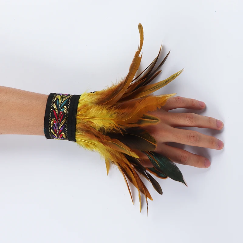 Gothic Punk Feather Wrist Cuff Steampunk Gloves Bracelet Carnival Stage Showgirl Hand Sleeves Party Cosplay Feather Arm Warmer