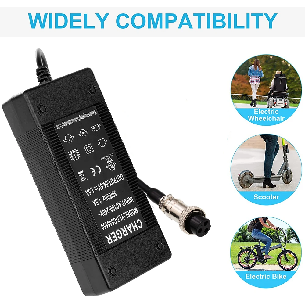 54.6V 2A 4A Power Supply Adapter Charger 3 Prong Jack GX16 for 48V Electric Hoverboard Health Care 13S Lithium Battery Charger