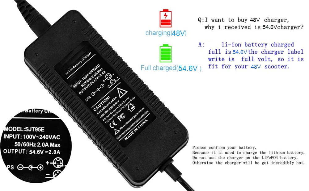 54.6V 2A 4A Power Supply Adapter Charger 3 Prong Jack GX16 for 48V Electric Hoverboard Health Care 13S Lithium Battery Charger