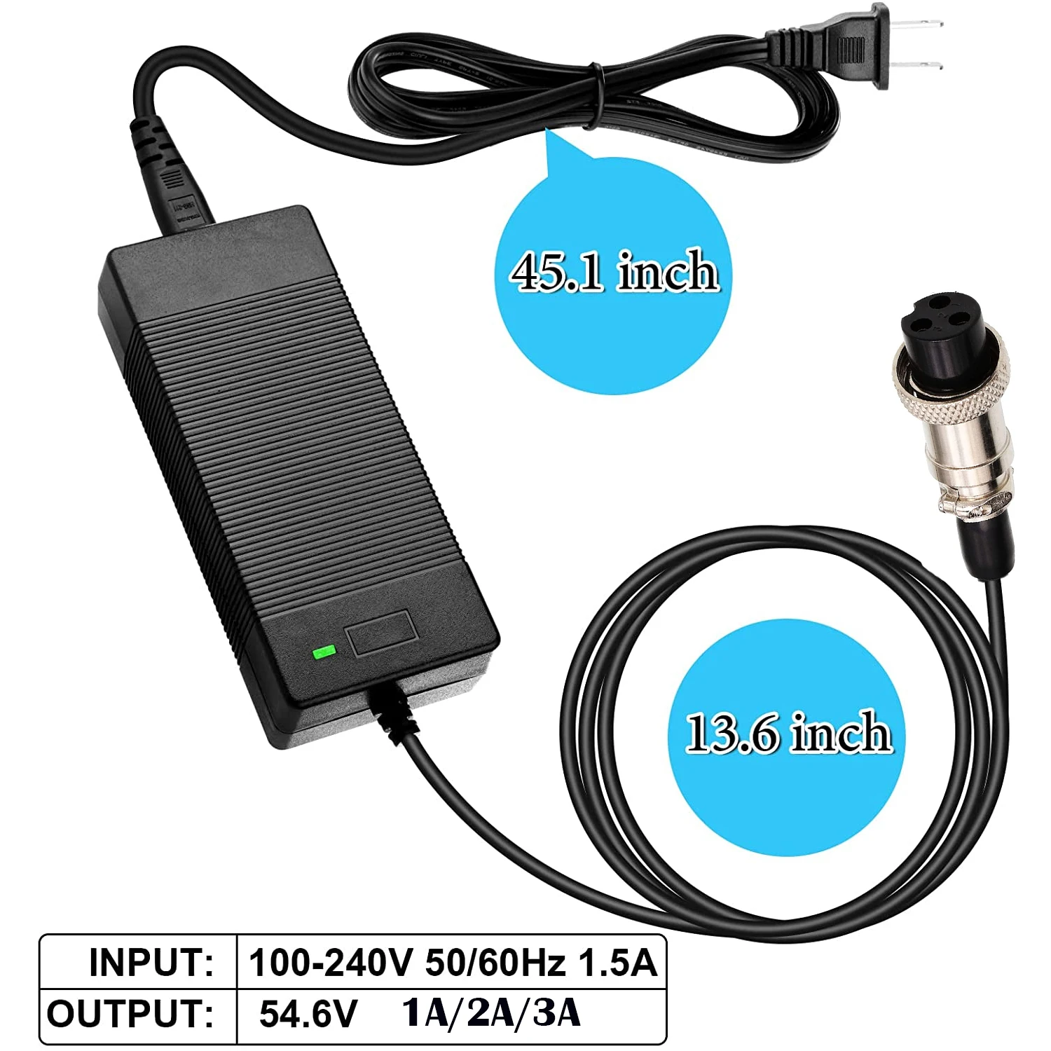 54.6V 2A 4A Power Supply Adapter Charger 3 Prong Jack GX16 for 48V Electric Hoverboard Health Care 13S Lithium Battery Charger