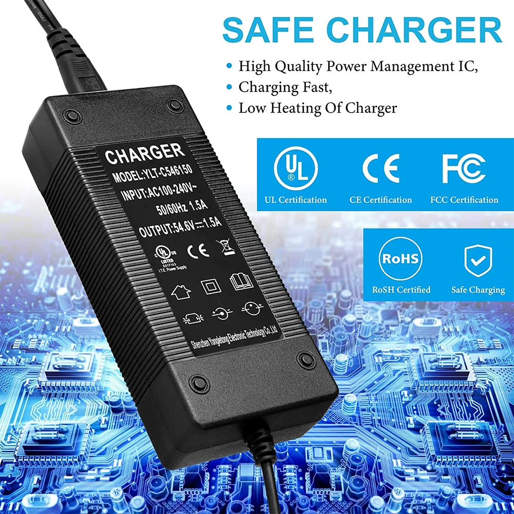 54.6V 2A 4A Power Supply Adapter Charger 3 Prong Jack GX16 for 48V Electric Hoverboard Health Care 13S Lithium Battery Charger