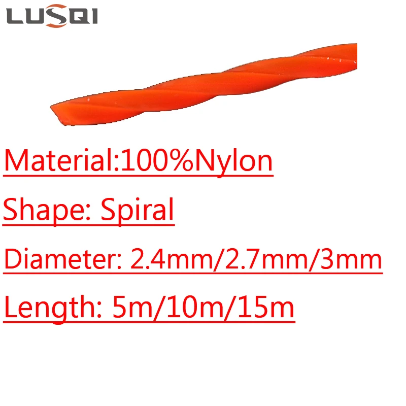 LUSQI 5m/10m/15m*2.4mm/2.7mm/3mm/3.5mm/4mm Grass Trimmer Line Nylon Spiral Brush Cutter Rope Lawn Mower Head Accessory