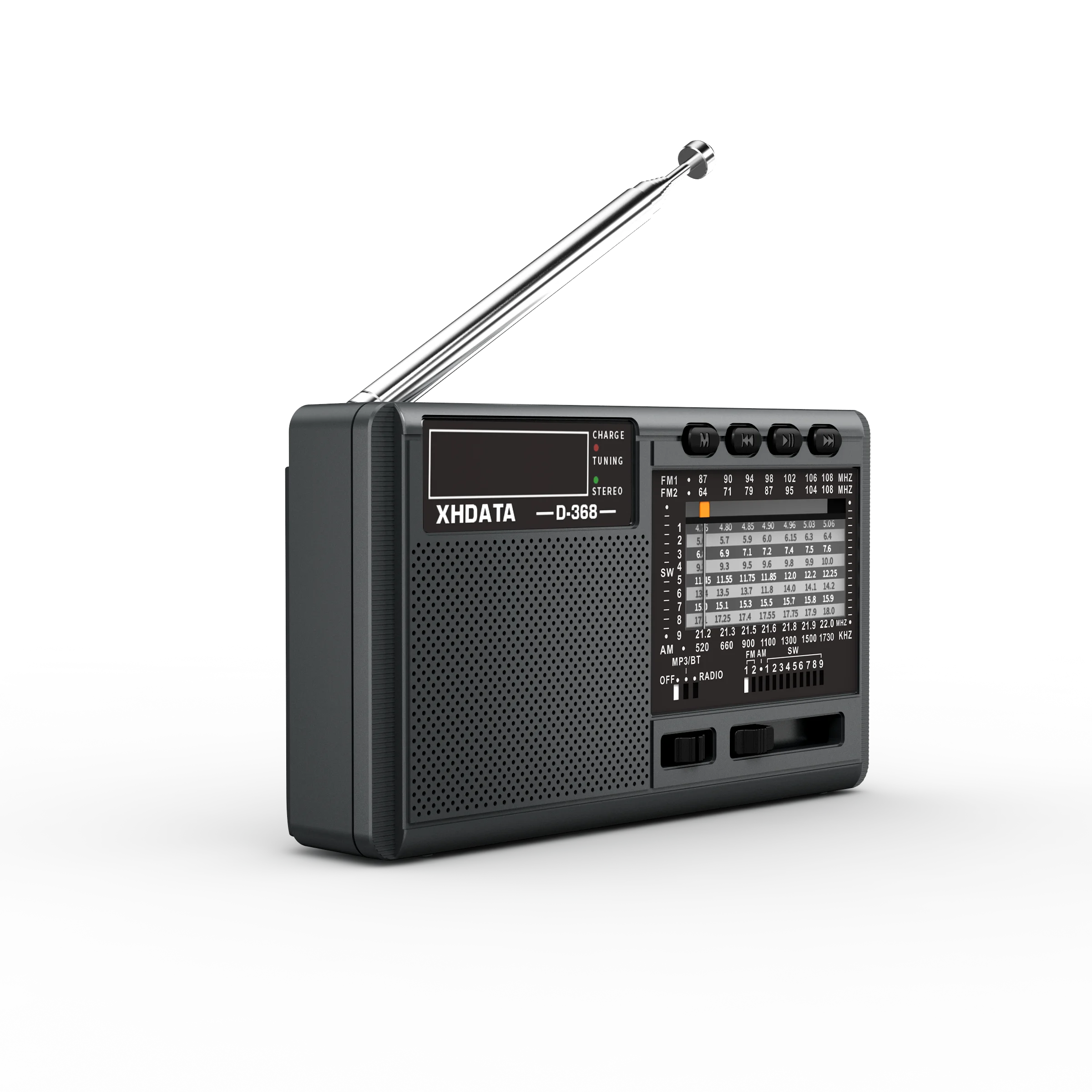 XHDATA D-368 FM Radio BT Portable AM FM SW 12 Bands Stereo Radio Receiver Wireless Pocket Bluetooth-compatible USB TF MP3 Player