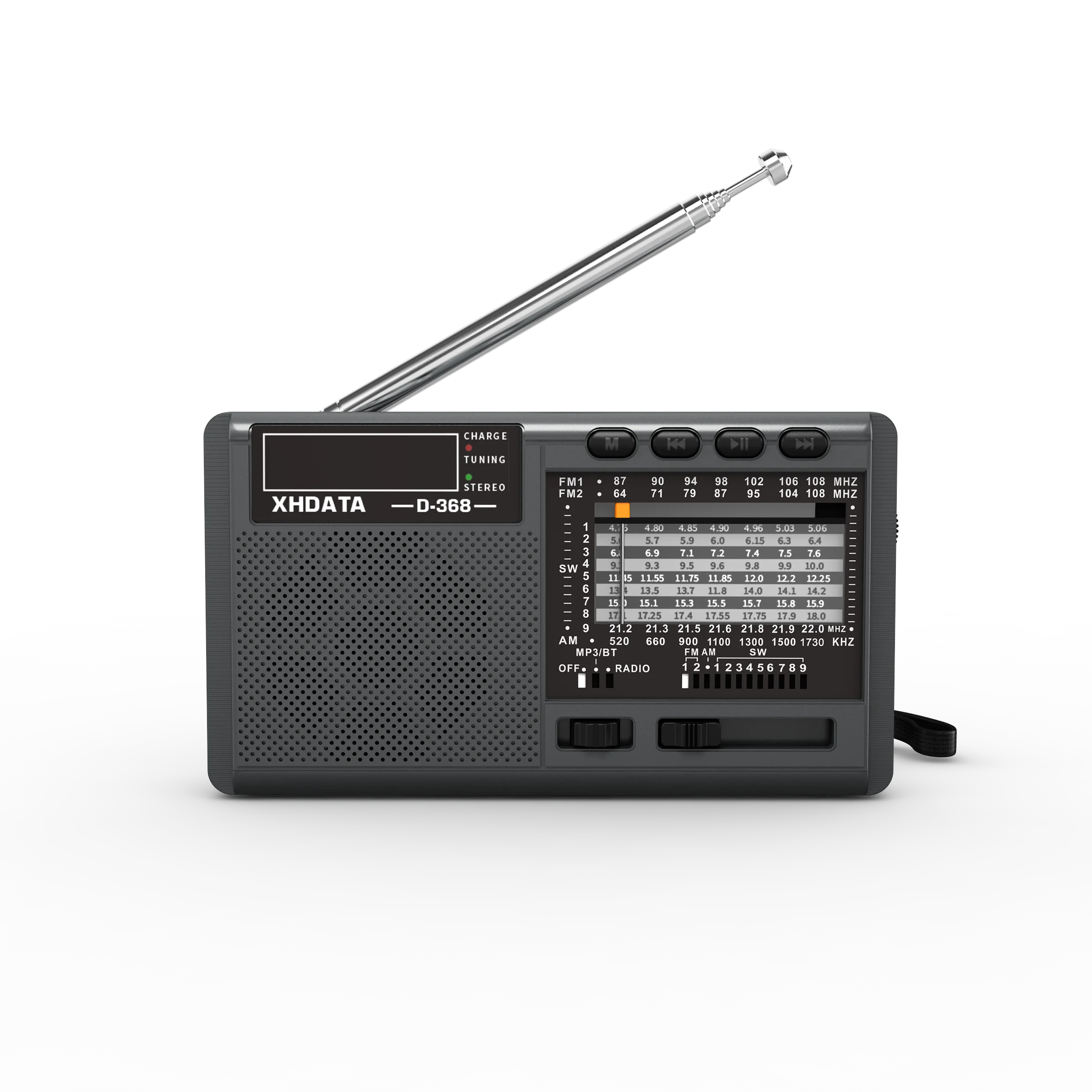 XHDATA D-368 FM Radio BT Portable AM FM SW 12 Bands Stereo Radio Receiver Wireless Pocket Bluetooth-compatible USB TF MP3 Player
