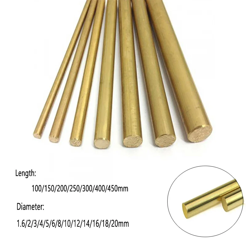 1/5/10 Pcs Brass Round Bar Diameter 1.6/2/3/4/5/6/8/10/12/14/16/18/20 Mm Brass Rod Knife Handle Rivet Screw Mosaic Tools