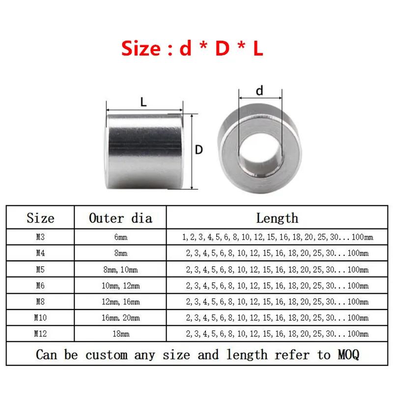 10/5pcs M3 M4 M5 M6 M8 M10 Aluminum Flat Washer Aluminum Bushing Gasket Spacer Non-threaded Standoffs Length 2mm to 30mm