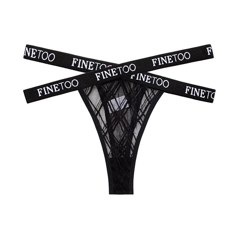 Sexy Mesh G-string Panties Women FINETOO Letter Cross Female Underpants Thongs Pantys Underwear Women Intimates M-XL