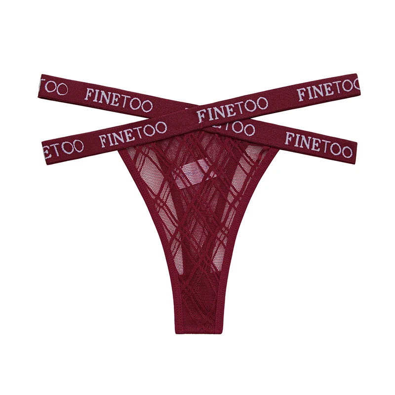 Sexy Mesh G-string Panties Women FINETOO Letter Cross Female Underpants Thongs Pantys Underwear Women Intimates M-XL