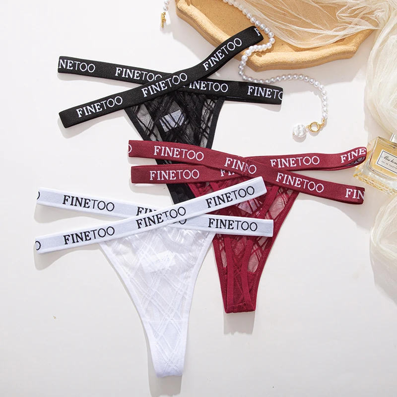 Sexy Mesh G-string Panties Women FINETOO Letter Cross Female Underpants Thongs Pantys Underwear Women Intimates M-XL