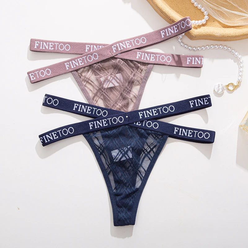 Sexy Mesh G-string Panties Women FINETOO Letter Cross Female Underpants Thongs Pantys Underwear Women Intimates M-XL