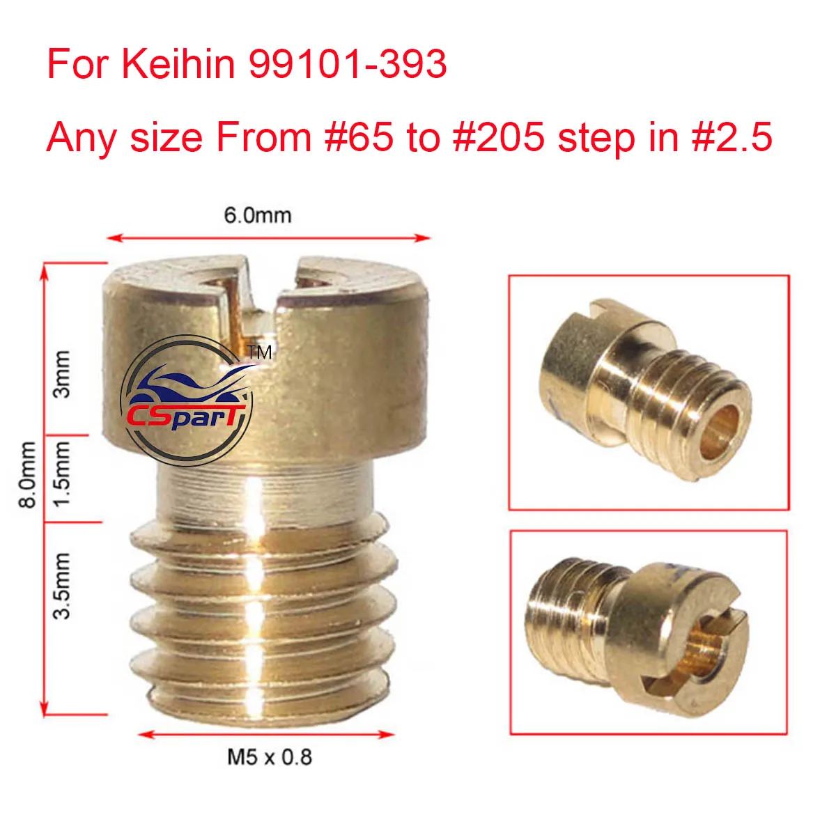 Size #65 to #118 M5*0.8 Carburetor Main Jet Injectors Nozzle For Keihin 99101-393 CVK PE PZ PWK Carburetor
