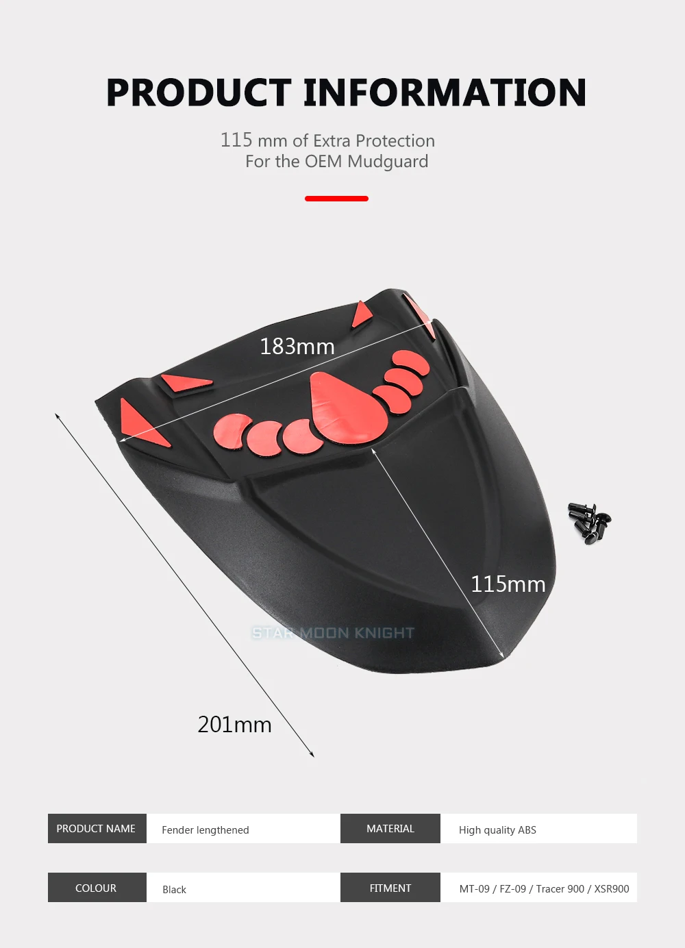 For YAMAHA MT09 MT 09 FZ-09 FZ09 Tracer 900 XSR 900 Motorcycle Accessories Rear Mudguard Fender Extender Hugger Extension