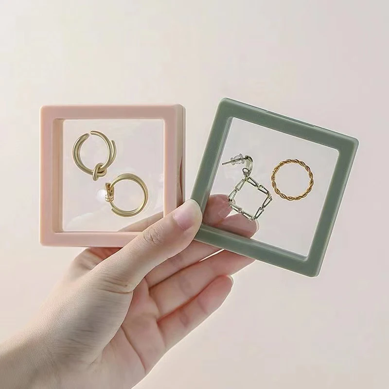10pcs/lot Plastic Jewelry Box Transparent Stands 3D Pink Yellow Colorful Picture Frame PE Membrane Floating Display Case Holder