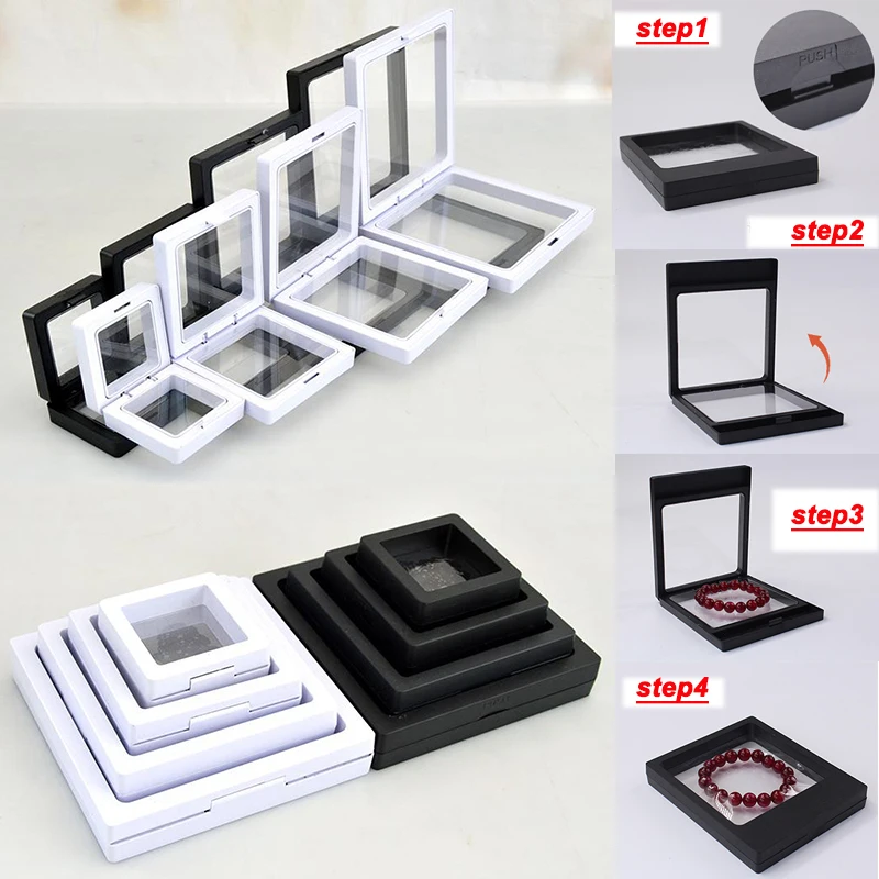 10pcs/lot Plastic Jewelry Box Transparent Stands 3D Pink Yellow Colorful Picture Frame PE Membrane Floating Display Case Holder