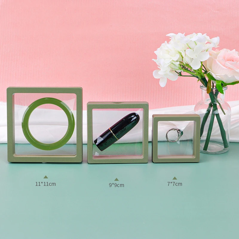10pcs/lot Plastic Jewelry Box Transparent Stands 3D Pink Yellow Colorful Picture Frame PE Membrane Floating Display Case Holder