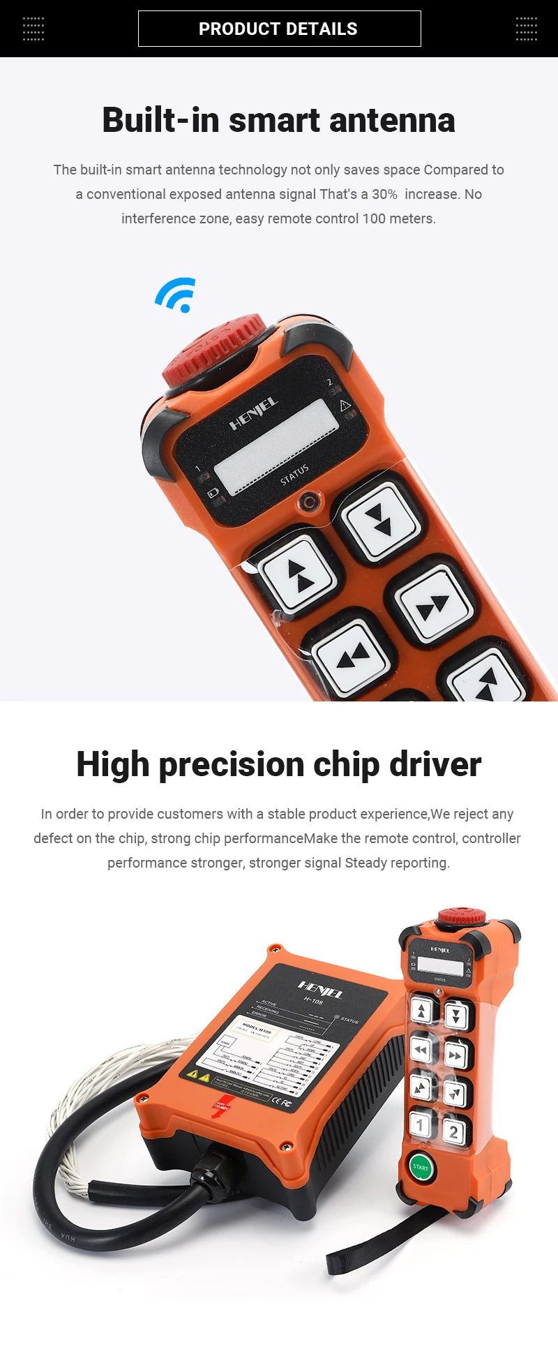 HENJEL H108 Industrial remote control car tail aircraft crane lifting remote control 8 key single speed wireless remote control